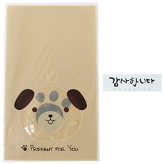 小狗圖案餅乾包裝袋 100入+感謝文字印花長條貼紙 白色 100入, 1套