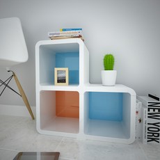 큐빅스2 코너키즈 책장, 오렌지 + 블루