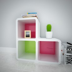 큐빅스2 코너키즈 책장, 그린 + 핑크