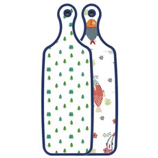 로엠디자인 藍色版 雙面上菜砧板 魚圖案, 松樹藝術圖, 1個