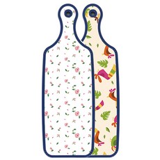 Roem Design 藍色版 雙面料理砧板 八哥鳥淡黃色, 紅紫色玫瑰白, 1個