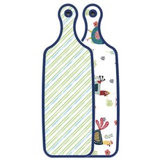 Roem Design Blue Edition 雙面砧板 雞圖案, 青白色斜線, 1個