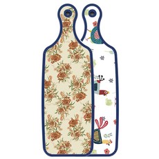 Roem Design 藍色版雙面料理砧板 雞圖案, 櫸木色花朵, 1個