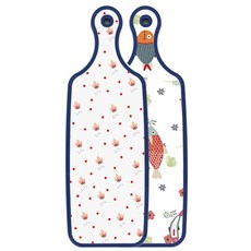 로엠디자인 藍色版 雙面上菜砧板 魚圖案, 紅黃色花卉, 1個