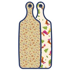 Roem Design 藍色版 雙面料理砧板 八哥鳥淡黃色, 紫黃色花朵, 1個