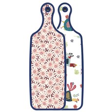 Roem Design 藍色版雙面上菜砧板 雞圖案, 紫色花朵圖案, 1個
