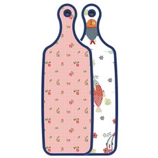 로엠디자인 藍色版 雙面上菜砧板 魚圖案, 粉紅花卉格紋, 1個