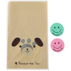 小狗圖案包裝袋 50入+微笑圖案印花貼紙 粉色 25入+薄荷綠 25入, 1套