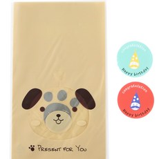 황씨네도시락 비접착 애니멀 봉투 강아지 50p + 고깔 생일 원형스티커 50p, 1세트