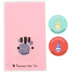 황씨네도시락 비접착 애니멀 봉투 고양이 100p + 고깔 생일 원형스티커 100p, 1세트