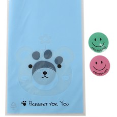 小熊圖案餅乾包裝袋 100入+微笑印花圓形貼紙 粉色 50入+薄荷色 50入, 1套