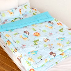 design&Story 童款棉質柔軟薄被+枕頭, 藍色