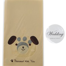 小狗圖案餅乾包裝袋 30入+婚禮文字印花圓形貼紙 30入, 1套