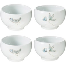 소리이정용 상감 잔 계관화 2p + 새 2p, 혼합 색상, 1세트