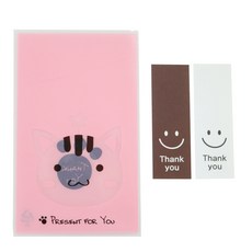 黏貼式動物圖案包裝袋 100入+微笑表情韓文矩形貼紙 白色 50入+巧克力色 50入, 1套