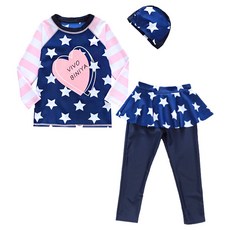 VIVO BINIYA 女童星星圖案防風帽+星星圖案條紋拼接T恤+假兩件短裙內搭長褲 G005BWSG081