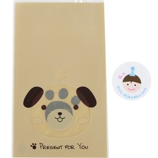 Hwangssinaedosirak 無黏膠動物包裝袋 小狗 100入 + 尖帽男孩貼紙 100入, 1套