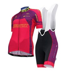 MCN 여성용 플로스 반팔 자전거 져지 + 4부 패드 빕숏 세트