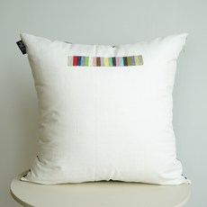 亞麻彩色條紋靠枕, 01白+黑