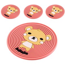 블럭마트 실리콘 컵받침 4p, 곰돌이