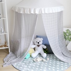 CASA VERDE 格紋半圓形床幔窗簾 2入, 灰色