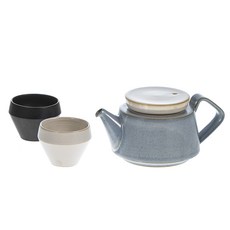 空氣雙鐵壺小天藍色+茶杯方米色+黑色, 1套, 小水壺+茶杯2p