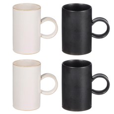 空氣李善哲咖啡杯 圓形把手 米色 2個+黑色 2個, 混色, 1套