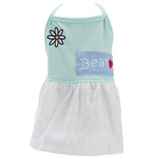 BK 寵物狗服飾 無袖花朵裝飾裙, 可愛薄荷