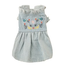 비케이 반려견 옷 꽃자수 원피스, 블루, 1개