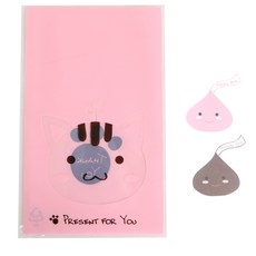 黏貼式動物圖案包裝袋 100入+巧克力造型貼紙 50入+粉色 50入, 1套