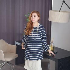 이얀 임산부 코튼 단가라 수유티셔츠