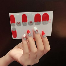 ARYKO 紅色 & 銀色美甲藝術指甲貼, QB682, 5套