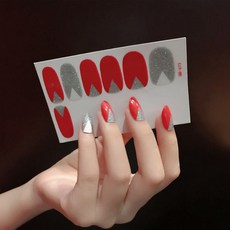 ARYKO 紅色 & 銀色美甲藝術指甲貼, QB676, 5套