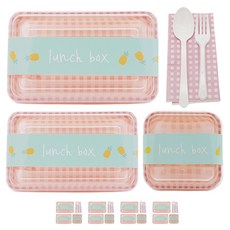 도나앤데코 체크 대 핑크 5p + 체크 소 핑크 5p + 체크 미니 핑크 5p + 파인애플띠지 15p + 스푼 포크 5p + 냅킨 핑크체크 5p, 1세트, 용기(대 + 소 + 미니) + 띠지 + 스푼 + 포크 + 냅킨