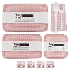 도나앤데코 체크 대 핑크 5p + 체크 소 핑크 5p + 체크 미니 핑크 5p + 홈메이드 땡땡이띠지 15p + 스푼 포크 5p + 냅킨 핑크체크 5p, 1세트, 용기(대 + 소 + 미니) + 띠지 + 스푼 + 포크 + 냅킨