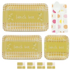 도나앤데코 체크 대 노랑 5p + 체크 소 노랑 5p + 체크 미니 노랑 5p + 레몬띠지 15p + 스푼 포크 5p + 냅킨 오렌지혼합 5p, 1세트, 용기(대 + 소 + 미니) + 띠지 + 스푼 + 포크 + 냅킨