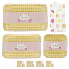 도나앤데코 체크용기 대 노랑 5p + 체크용기 소 노랑 5p + 체크용기 미니 노랑 5p + 핸드메이드 곰 핑크띠지 15p + 스푼 포크 5p + 냅킨 오렌지혼합 5p, 1세트, 6종