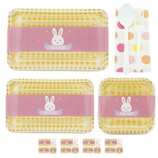 도나앤데코 체크용기 대 노랑 5p + 체크용기 소 노랑 5p + 체크용기 미니 노랑 5p + 핸드메이드 방긋토끼띠지 15p + 스푼 포크 5p + 냅킨 오렌지혼합 5p, 1세트, 7종