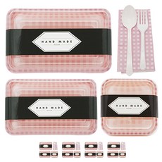 도나앤데코 체크용기 대 핑크 5p + 체크용기 소 핑크 5p + 체크용기 미니 핑크 5p + 육각핸드메이드 띠지 15p + 스푼 포크 5p + 냅킨 핑크체크 5p, 1세트, 7종