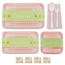 도나앤데코 체크용기 대 핑크 5p + 체크용기 소 핑크 5p + 체크용기 미니 핑크 5p + 연두오렌지띠지 15p + 스푼 포크 5p + 냅킨 핑크체크 5p, 1세트, 7종