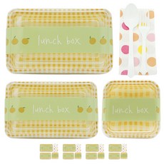 도나앤데코 체크용기 대 노랑 5p + 체크용기 소 노랑 5p + 체크용기 미니 노랑 5p + 연두오렌지띠지 15p + 스푼 포크 5p + 냅킨 오렌지혼합 5p, 1세트, 7종