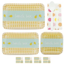 도나앤데코 체크용기 대 노랑 5p + 체크용기 소 노랑 5p + 체크용기 미니 노랑 5p + 파인애플띠지 15p + 스푼 포크 5p + 냅킨 오렌지혼합 5p, 1세트, 7종