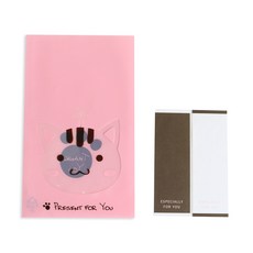 動物圖案包裝袋 50入+長方形貼紙 白色 25入+巧克力色 25入, 1套