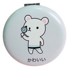 슈퍼식스 라운드 접이식 휴대용 양면 뷰티 거울, 곰, 1개