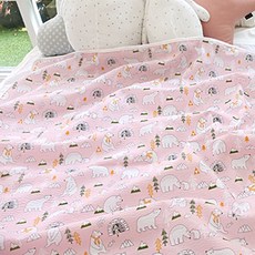 孩童用夏季棉紗毯, 北極熊款(粉色)