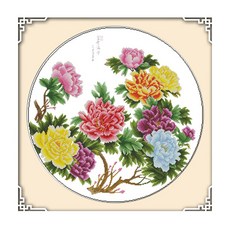 ZKF十字繡DIY套組圓形牡丹花ZKF326, 混色, 1套