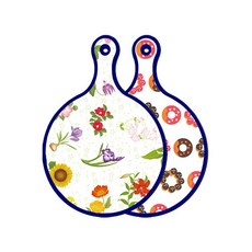 Roem Design Blue Edition 雙面圓形上菜砧板 花卉山茶花, 巧克力甜甜圈, 1個