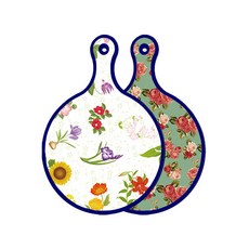 Roem Design 藍色版 雙面設計圓形上菜砧板 花卉山茶花, 翠藍色玫瑰, 1個