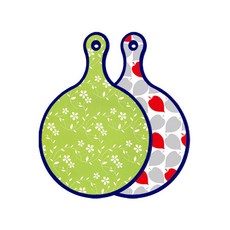 로엠디자인 블루에디션 양면 원형 서빙 도마 라인플라워 그린, 레드그린낙옆, 1개