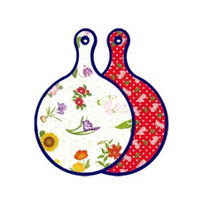 Roem Design 藍色版 雙面設計圓形上菜砧板 花朵山茶花, 紅櫻桃, 1個
